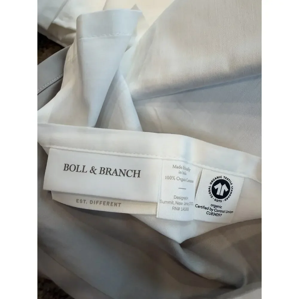 Boll & Branch Organic Cotton King Sheet Set White Pewter Trim NEW $378